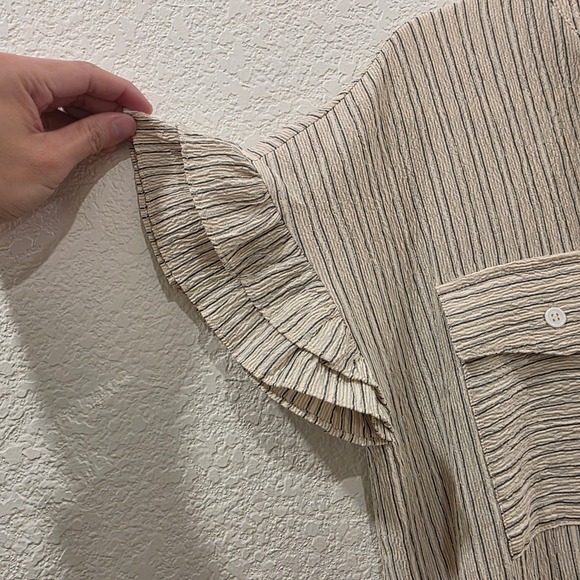 Maison Anana Capucine Robe Dress Creme Striped Ruffle Sleeve Midi Small NWT - Picture 5 of 10